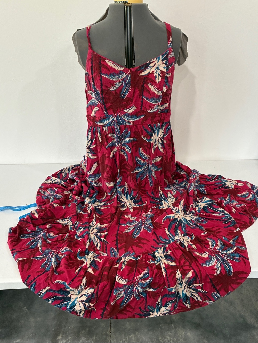 Torrid Red Tropical Palm Print Tiered Cami Maxi Dress Size 1x